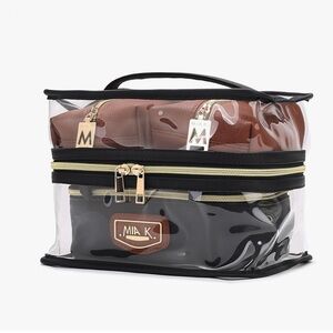MIA Transparent Toiletry Bag with Brown and Black Accents
